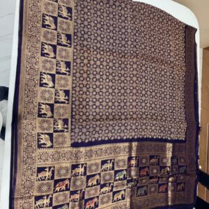 Navy Blue Dola Silk with Meenakari Animal Weave