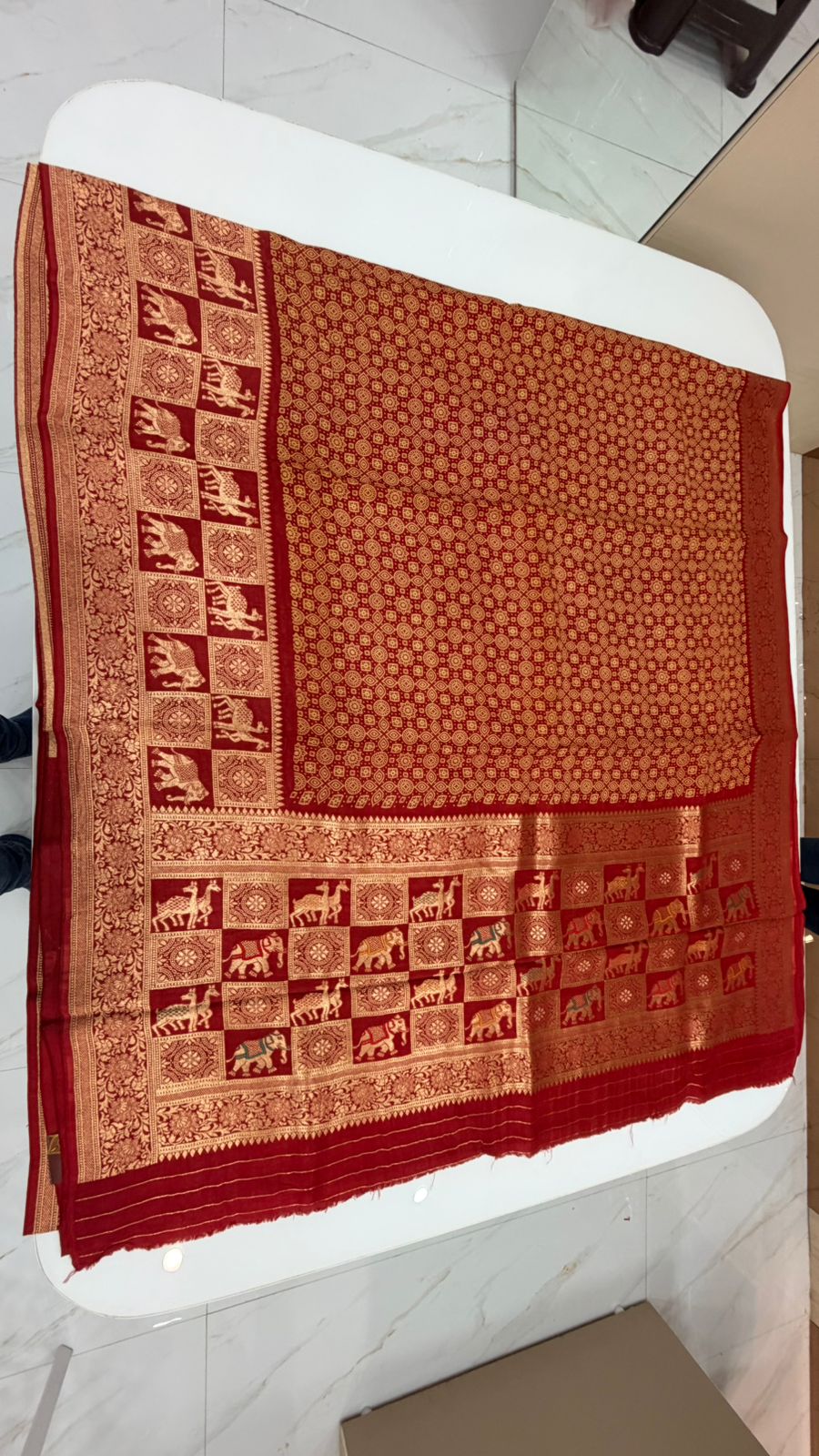 Maroon Dola Silk with Meenakari Animal Motifs
